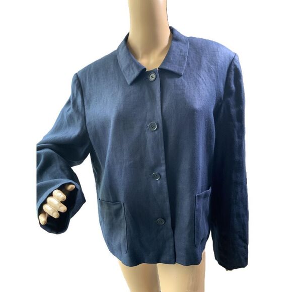 Talbots Blue Casual Linen Cotton 4-Button Long-Sleeve Jacket Size 14 - Picture 1 of 14